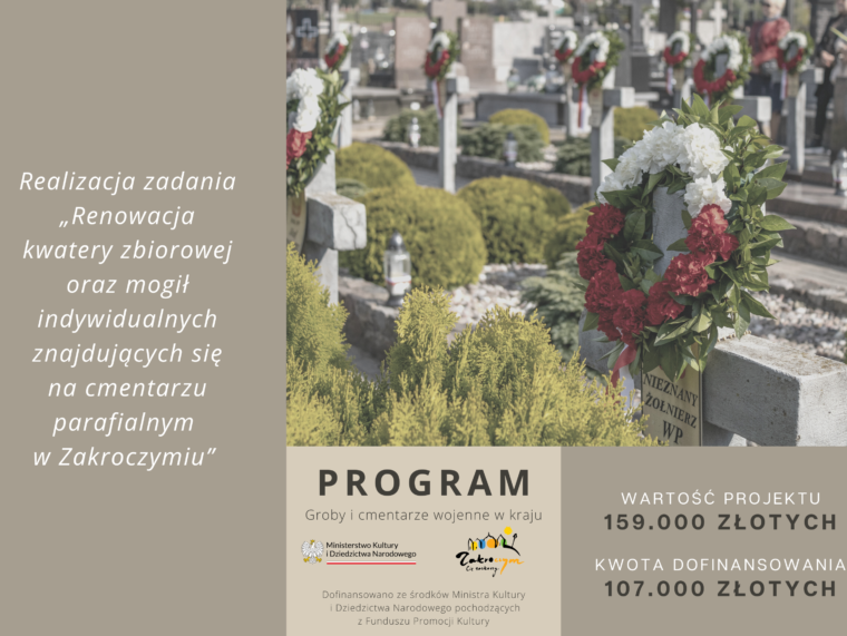 Renowacja kwatery zbiorowej oraz mogił indywidualnych znajdujących się na cmentarzu parafialnym w Zakroczymiu